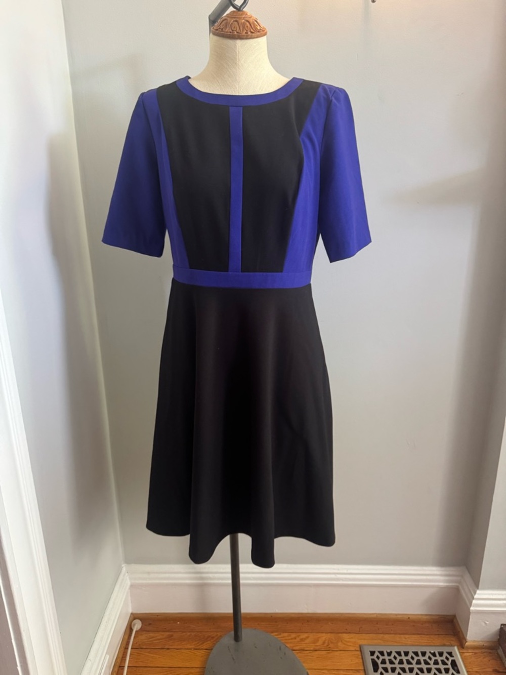 new directions Black and Royal Blue Fit & Flare Midi Dress